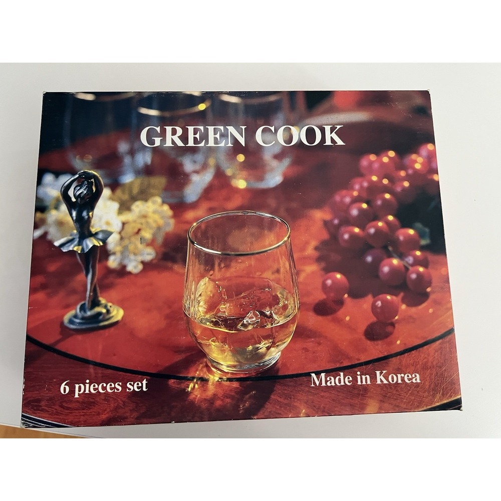 "Green Cook" 6-piece set of lowball or rocks glasses, made in Korea‎